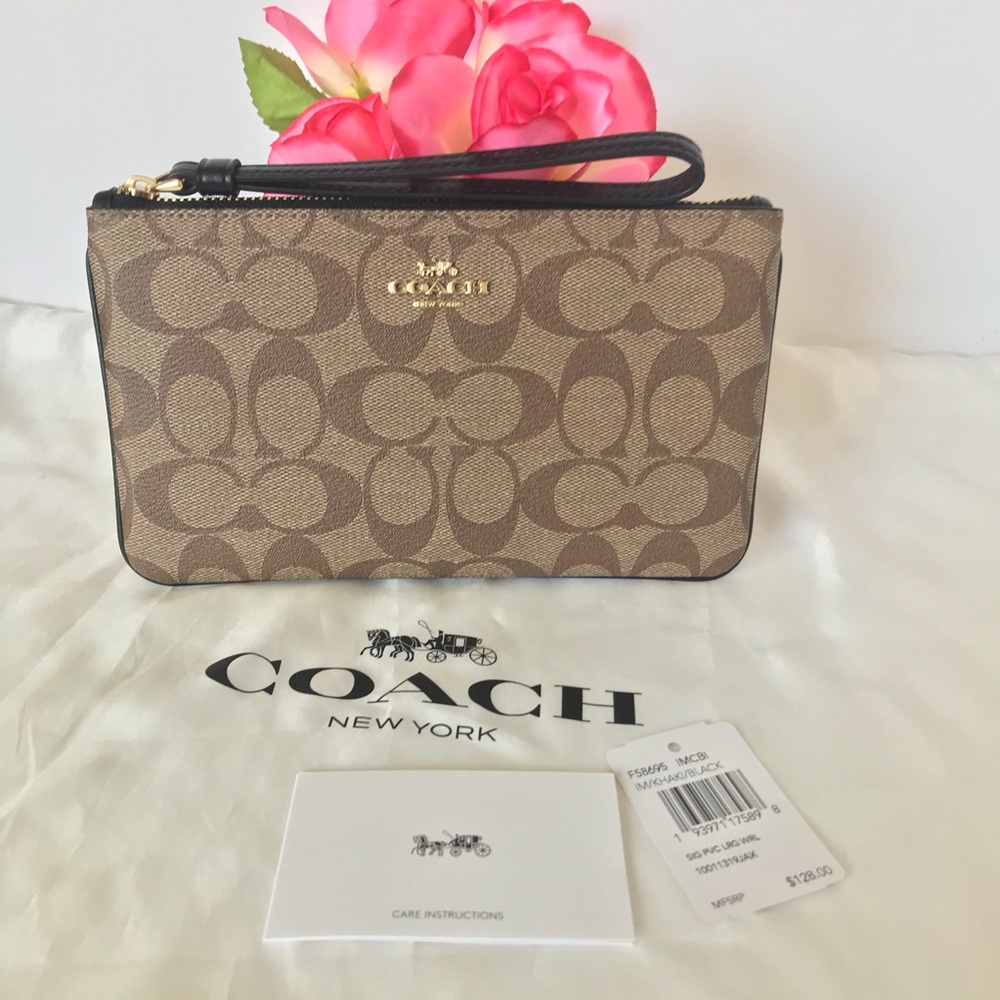 COACH LARGE WRISTLET IN SIGNATURE CANVAS KHAKI/BL - Picture 8 of 16